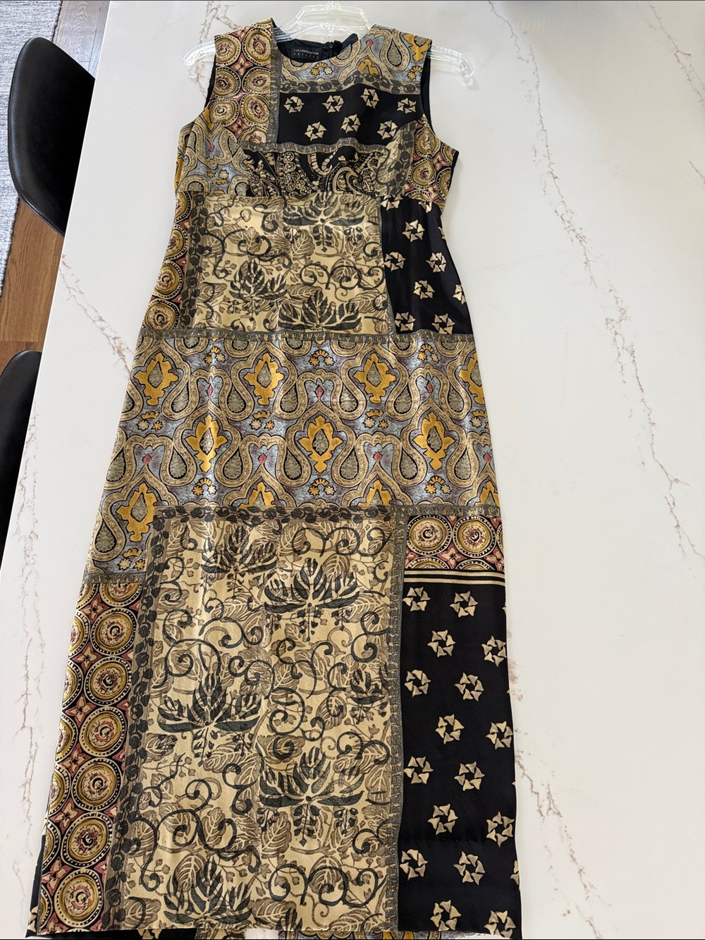 Liz Claiborne Sleeveless Patchwork Maxi Dress in Yellow, Black, Cream